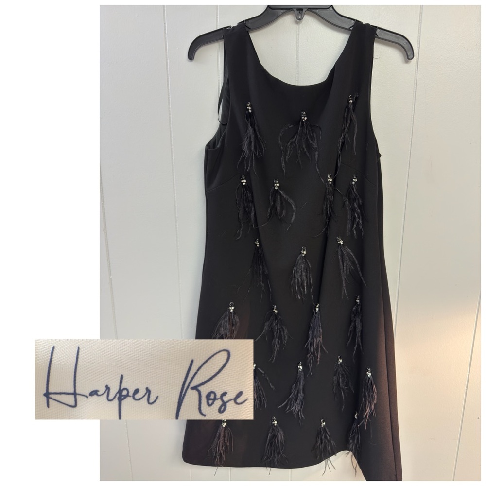 Harper Rose Jeweled Embellished Feather Black Dress